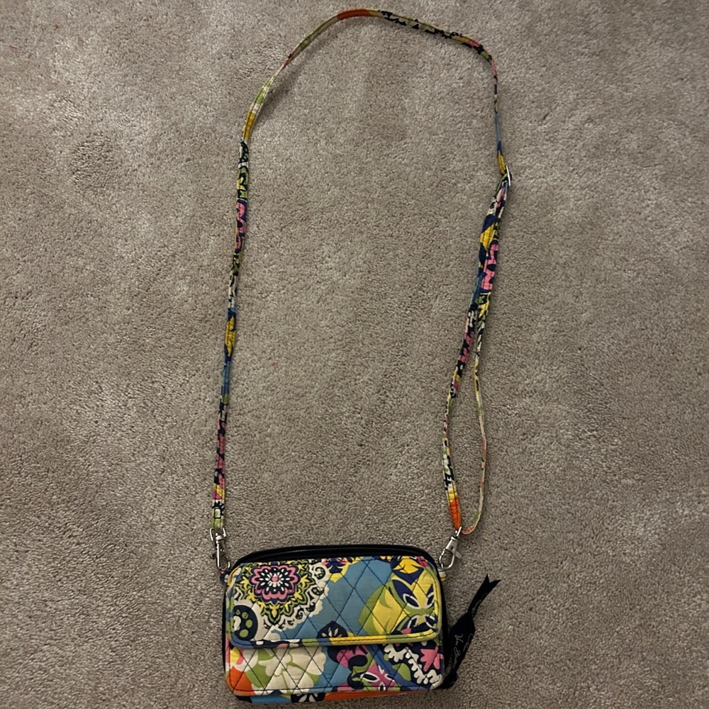 Vera Bradley Blue and Yellow Crossbody Bag with Floral Paisley Design
